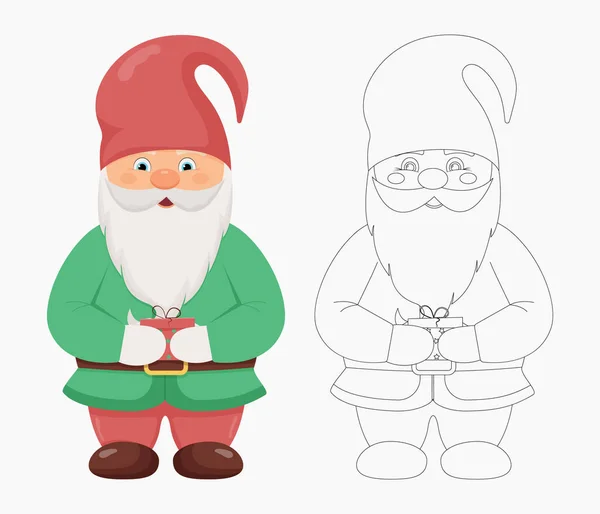 Mignon Petit Gnome Avec Cadeau Dans Les Mains Caractère Noël — Image vectorielle