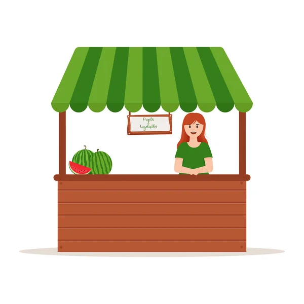 Stall Counters Balcão Mercado Alimentos Com Frutas Nas Prateleiras Quiosque —  Vetores de Stock
