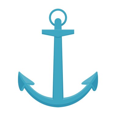 Mavi, beyaz arka planda izole edilmiş çapayı görüyor. Düz vektör illüstrasyonu