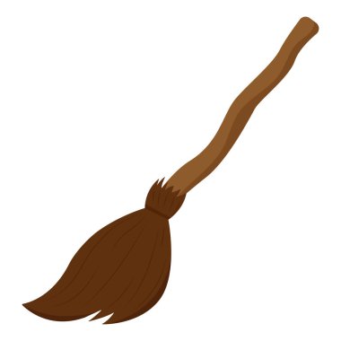 Uzun tahta saplı kahverengi süpürge. Süpürgeli Cadılar Bayramı