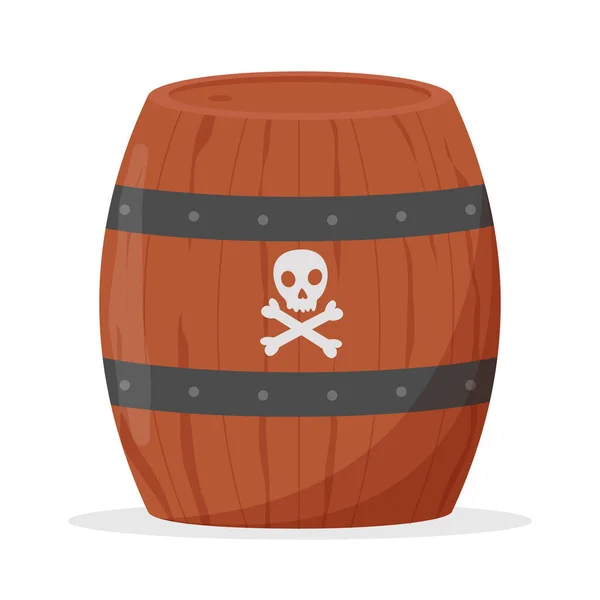 Wooden barrel on white background. Pirate barrel. Flat vector illustration — Stock Vector