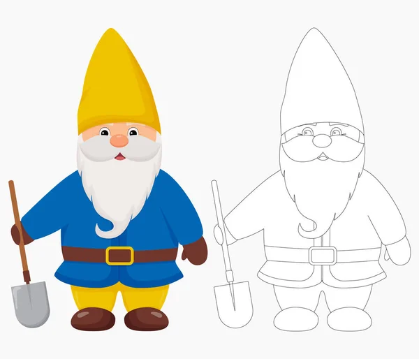 Mignon Nain Jardin Avec Une Pelle Dans Ses Mains Gnome — Image vectorielle