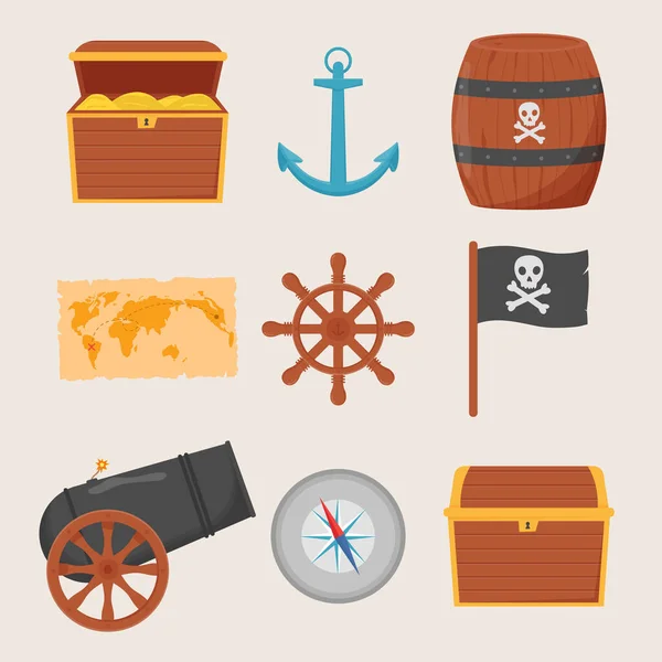 Bundle Pirate Set Isolated White Background Bundle Pirate Treasure Map — Stock Vector