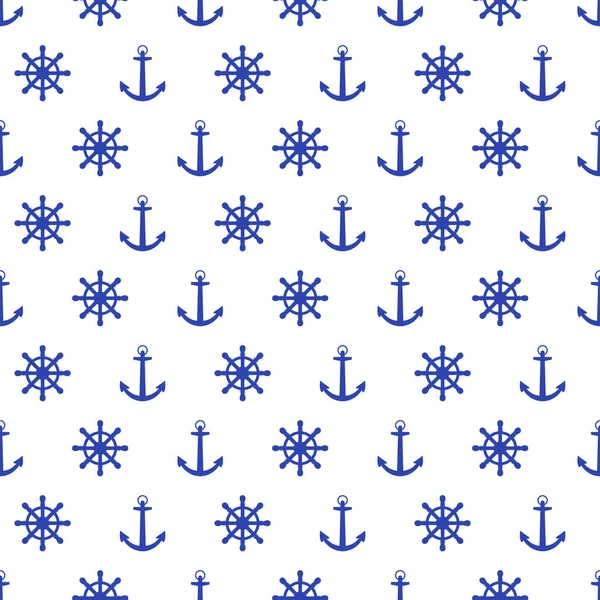 Blue See Anchor Seamless Pattern Flat Vector Illustration — Stock Vector