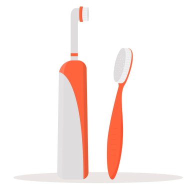 Diş fırçası ve elektrikli diş fırçası beyaz arkaplanda izole edilmiş.