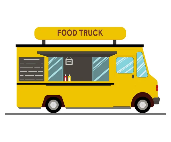 Camión de comida callejera. Comida rápida Entrega. Ilustración vectorial plana — Vector de stock