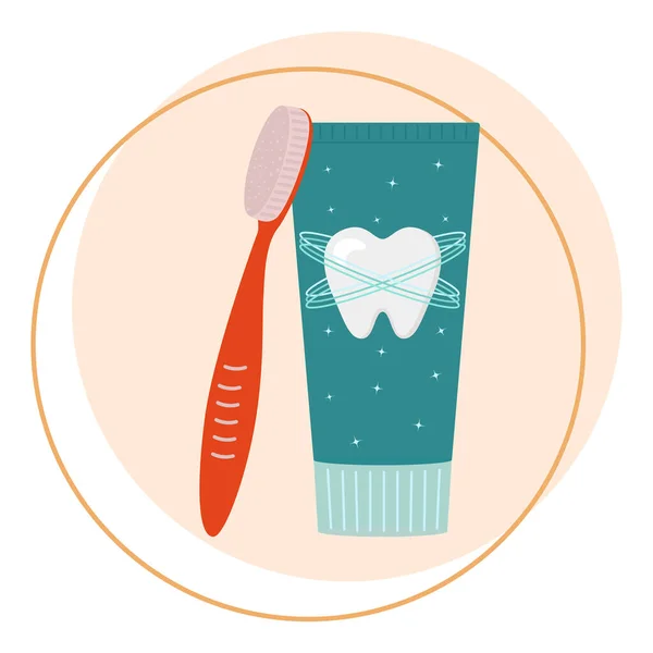 Οδοντόβουρτσα με οδοντόκρεμα σε λευκό φόντο. Οδοντιατρικά εργαλεία — Διανυσματικό Αρχείο