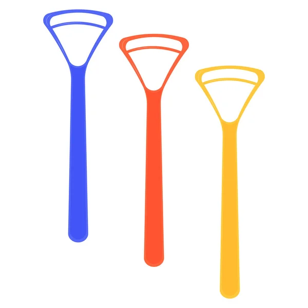 Tongue scraper with plastic handle. Tongue cleaning brush — Stockvector