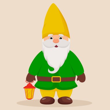 Cute garden gnome with a lantern in his hands.