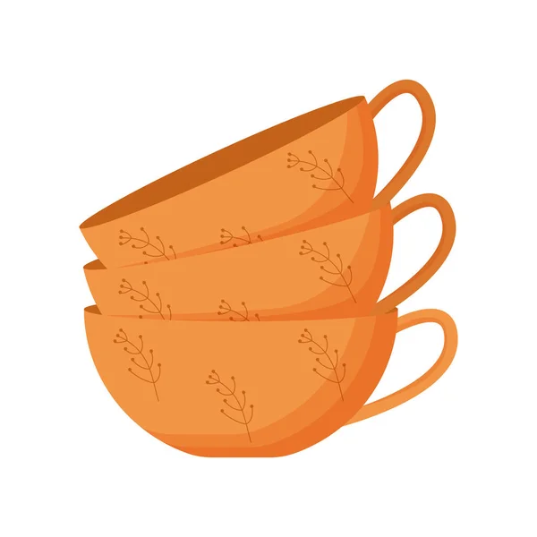 Ceramic kitchenware. Cute handmade ceramic mugs. Kitchen tools, pottery. Flat vector illustration — Vetor de Stock