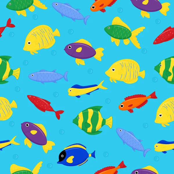 Aranyos tengeri hal zökkenőmentes minta. Vektor rajzfilmfigura az óceánban. Trópusi halak — Stock Vector
