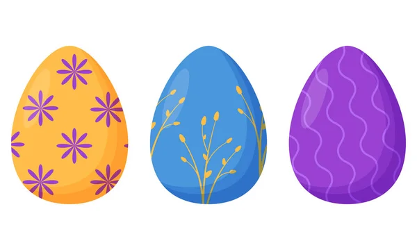 Conjunto de coloridos huevos de Pascua decorados aislados sobre un fondo blanco. Vacaciones de primavera. Felices huevos de Pascua. Celebración estacional. — Archivo Imágenes Vectoriales