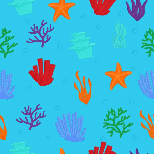 Patrón sin costura de algas de acuario. Plantas marinas, algas marinas — Vector de stock