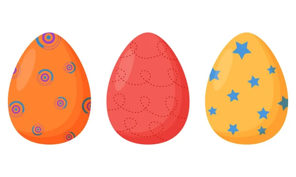 Conjunto de coloridos huevos de Pascua decorados aislados sobre un fondo blanco. Vacaciones de primavera. Felices huevos de Pascua. Celebración estacional. — Vector de stock