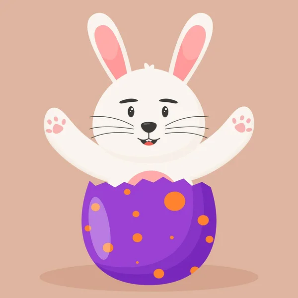 Mignon Lapin Pâques Est Assis Dans Œuf Pâques Concept Pâques — Image vectorielle