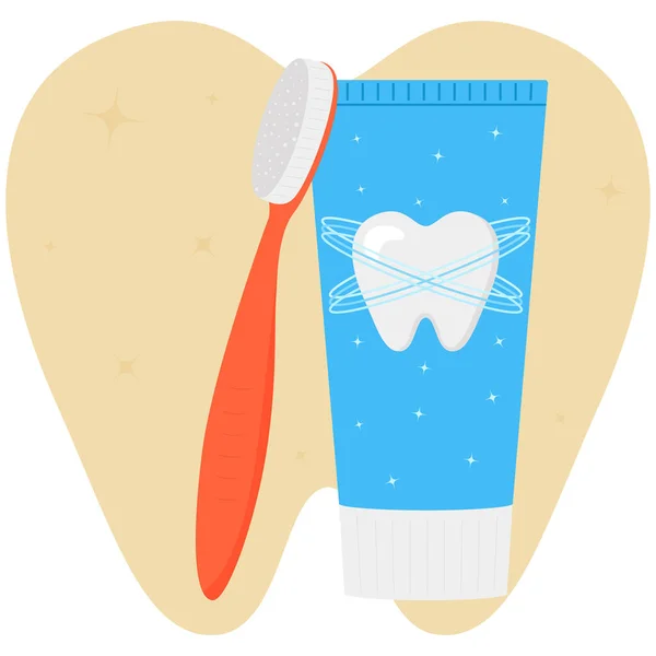 Diş Fırçası Diş Macunu Beyaz Arka Planda Izole Edilmiş Diş — Stok Vektör
