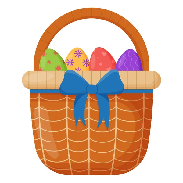 Cesta Mimbre Cesta Mimbre Con Huevos Pascua Para Pascua Accesorio — Vector de stock