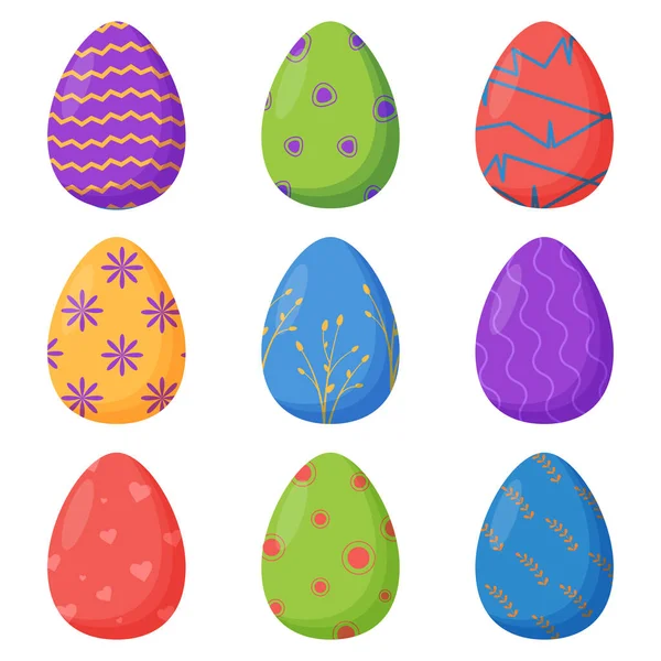 Conjunto Coloridos Huevos Pascua Decorados Aislados Sobre Fondo Blanco Vacaciones — Vector de stock