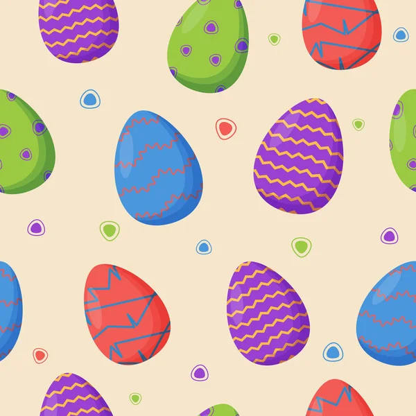 Coloridos huevos de Pascua decorados patrón sin costura. Vacaciones de primavera. Felices huevos de Pascua. Celebración estacional. — Vector de stock