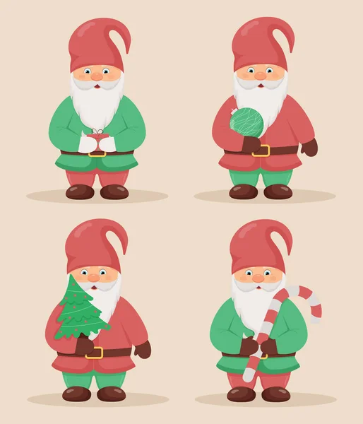 Ensemble de petits gnomes mignons. Noël et Nouvel An caractère. — Image vectorielle