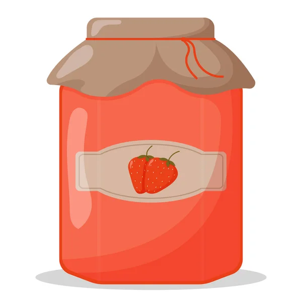 Skleněná sklenice jahodové marmelády s uzavřeným víčkem. Roztomilá vektorová ilustrace — Stockový vektor