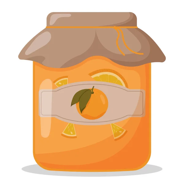 Skleněná sklenice s oranžovým džemem s uzavřeným víčkem. Roztomilá vektorová ilustrace — Stockový vektor
