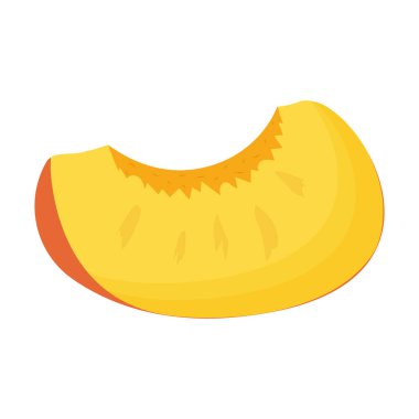 Bir parça turuncu şeftali beyaz arka planda izole edilmiş. Düz vektör illüstrasyonu.