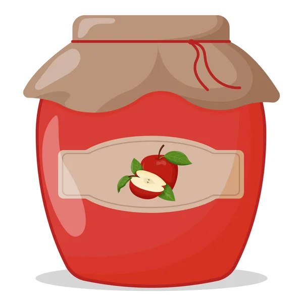 玻璃瓶 红色苹果果酱 可爱的矢量图解 — 图库矢量图片