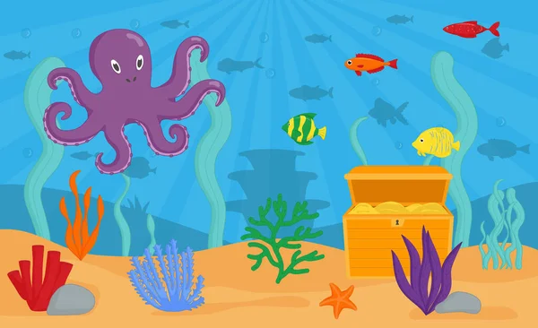 Algas de acuario. Plantas marinas, algas marinas — Vector de stock