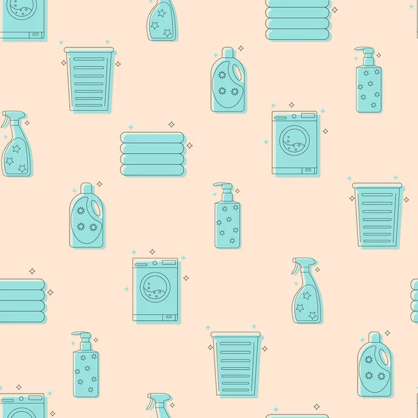 Lavandería y lavado de objetos patrón sin costura. Ilustración vectorial plana — Archivo Imágenes Vectoriales