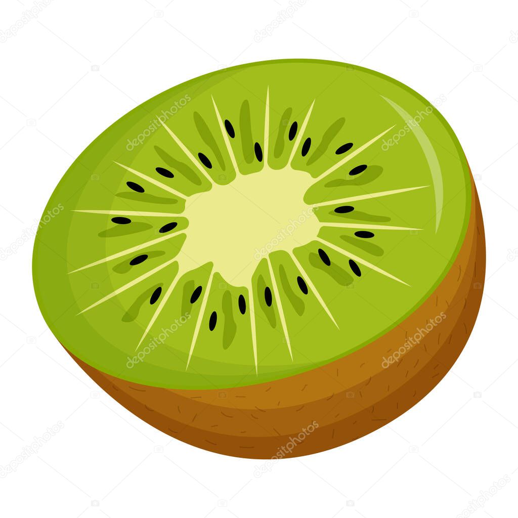 Half of kiwi on white background. Flat vector illustration.