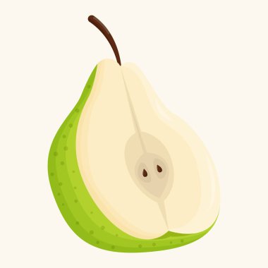 Yeşil armudun yarısı beyaz arka planda. Düz vektör illüstrasyonu