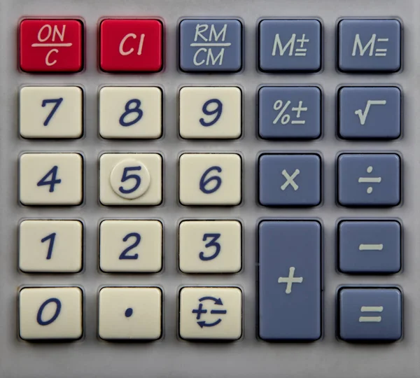 Nahaufnahme Von Alten Plastik Taschenrechner Tastatur — Stockfoto