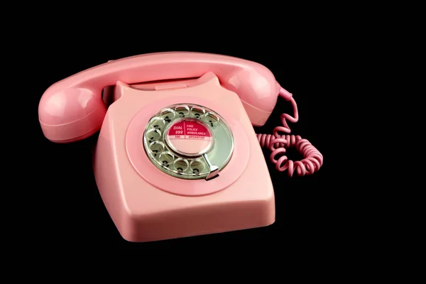 Vintage Pink Telephone Isolated Black Background — Stock fotografie