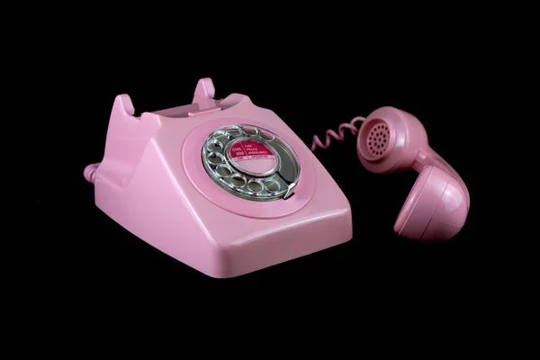 Vintage Pink Telephone Isolated Black Background — Foto de Stock