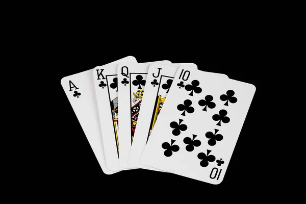 Winning Card Game Hand Isolated Black Table Top — стоковое фото