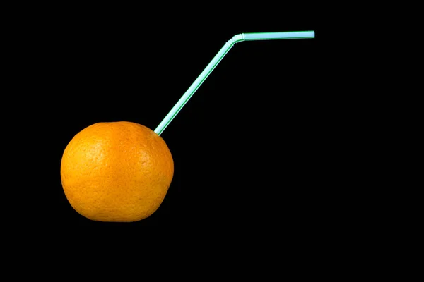 Orange Fruit Pierced Drinking Straw Juice Drink Concept — Stock Photo, Image