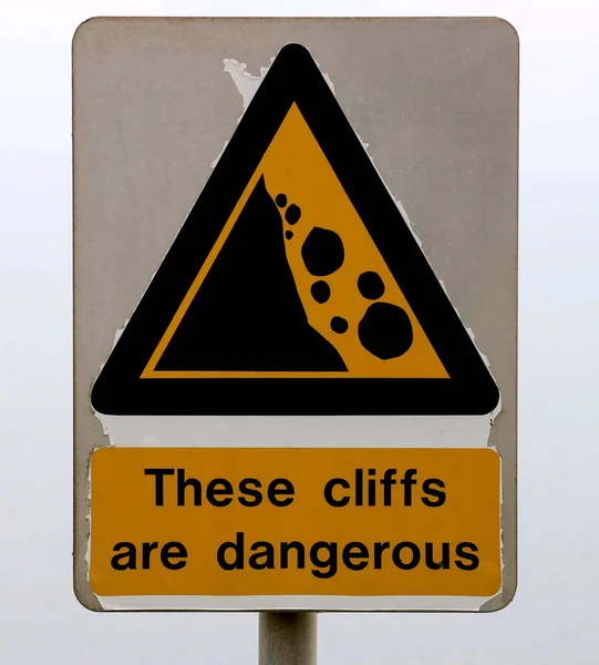 Old Flaking Dangerous Cliffs Warning Signboard Coastal Path —  Fotos de Stock