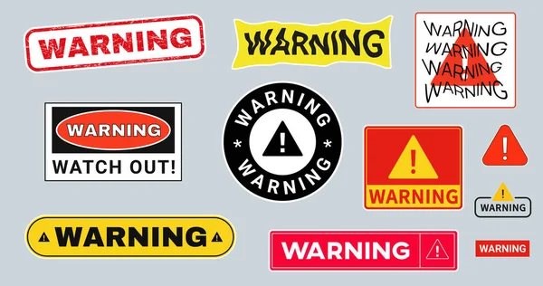 Набор Векторных Баннеров Предупреждения Сборник Предупреждающих Знаков — стоковый вектор