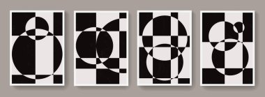 Geometrik Bauhaus posterleri. Tek renkli Asbtract Geometrik Arkaplan Koleksiyonu. Havalı Moda Çemberi Şekilleri Bileşimi.