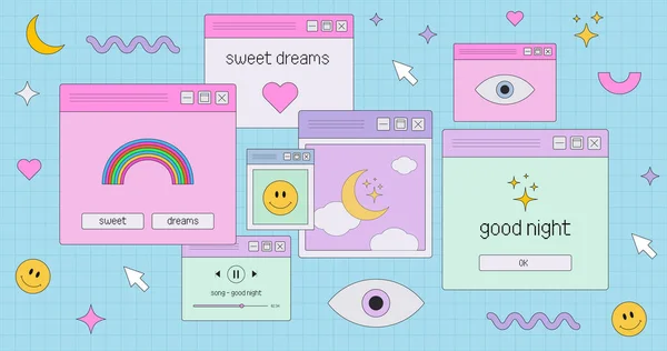 Cute Retro Vapor Wave Escritorio Con Buenas Noches Dulces Sueños — Archivo Imágenes Vectoriales