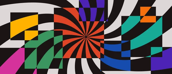 知っ得ダネ幾何学的抽象光学的錯覚の背景 現代のカラフルな抽象的な背景 光線イラスト — ストックベクタ