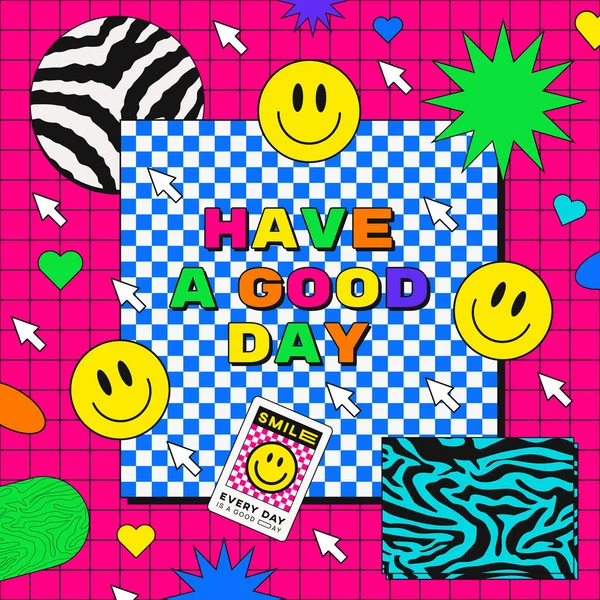 Have Good Day Abstract Trendy 90S Style Illustration Cool Colorful — Stock Vector