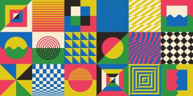 Modern Soyut Geometrik Desen Arkaplanı. Havalı Bauhaus sanat eserleri. Postmodern Grafik Elementleri.