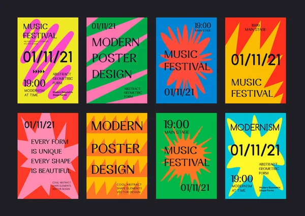 Set Abstrakter Geometrischer Poster Plakate Für Das Musikfestival Postmoderne Hüllen — Stockvektor