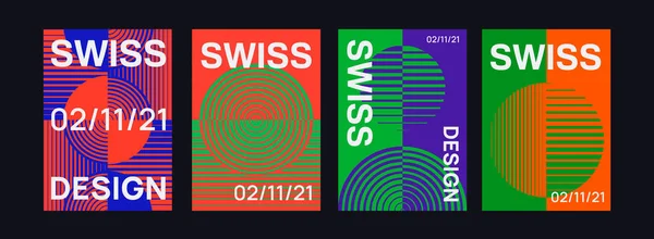 Zestaw Abstrakcyjnych Plakatów Geometrycznych Szwajcarski Wzór Kształtów Wektorowych Nowoczesne Placards — Wektor stockowy