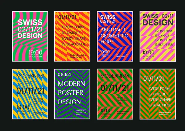 Samling Moderna Strippade Geometriska Affischer Abstrakt Rand Mönster Moderna Täckningsmallar — Stock vektor