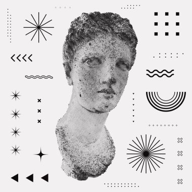 Güzel desenli Yunan Heykel Vektör Tasarımı. Heykel Bükme Vektörü Tasarımı ile Soyut Geometrik Arkaplan.