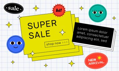 Havalı Moda Süper Satış Banner Hipster Stili. Soyut Modern Geometrik Tanıtım Şablonu.