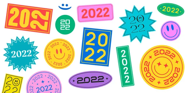 Cool Trendig 2022 Stickers Collection Gott Nytt Bakgrund Med Fläckar — Stock vektor